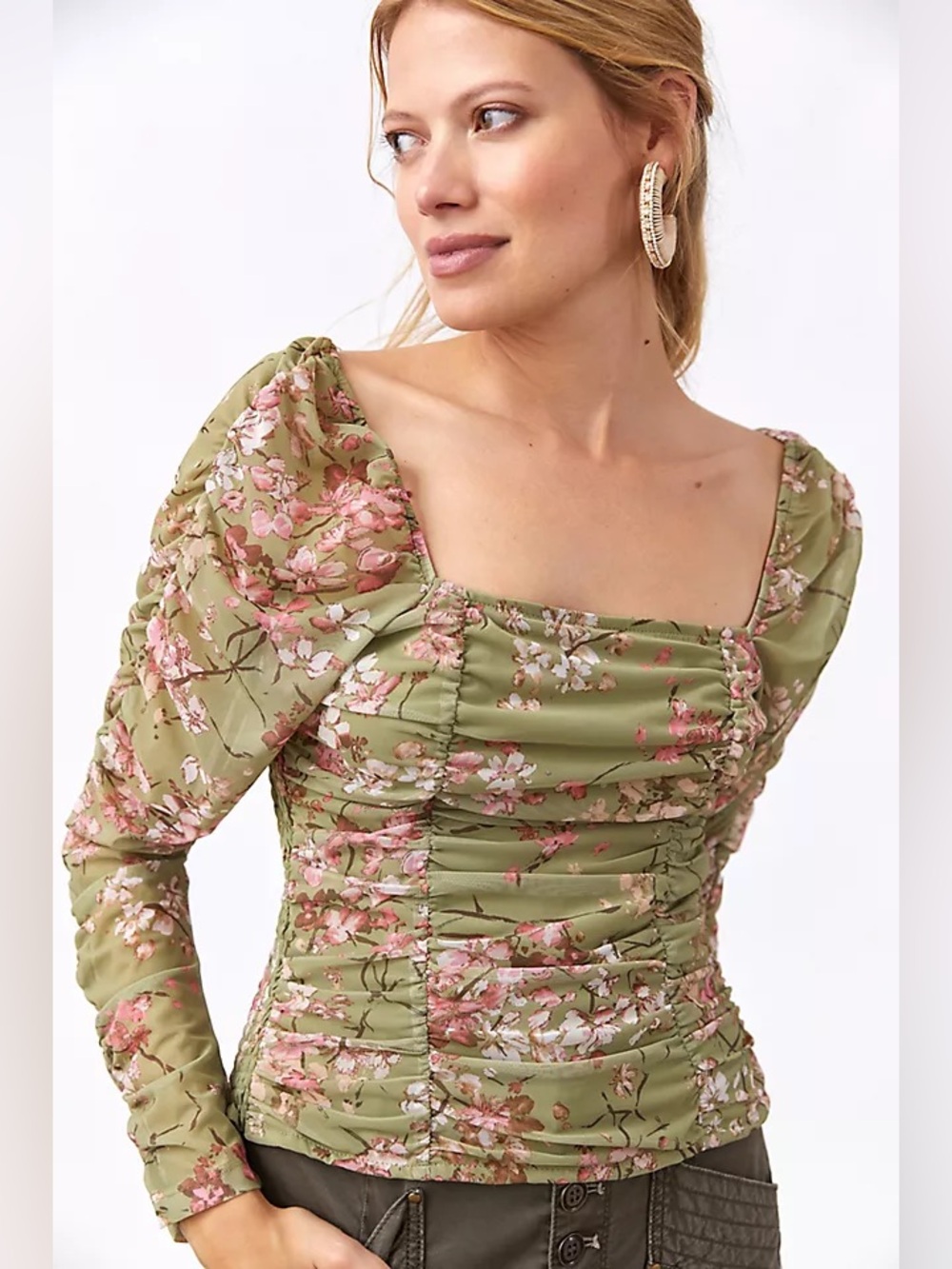 Anthropologie Maeve Tulle Blouse in Green (Price Firm)